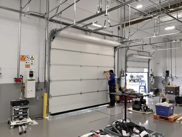Commercial garage door repair being performed by Kent Garage Door Repair expert in Kent