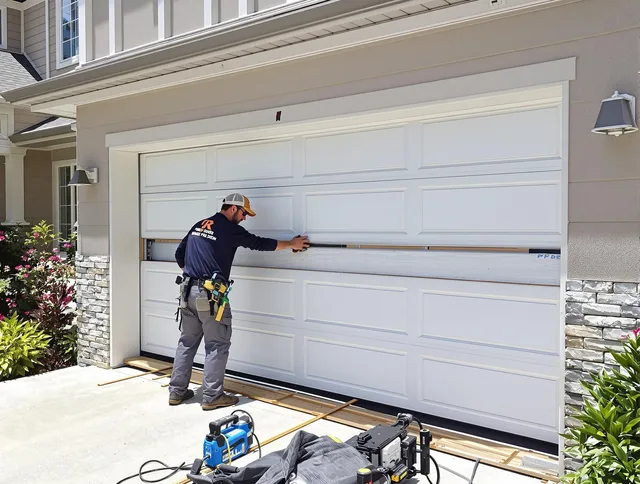 Kent Garage Door Repair team performing complete garage door replacement at Kent residence