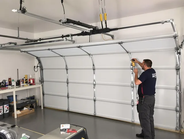 Kent Garage Door Repair certified technician performing overhead door system repair in Kent
