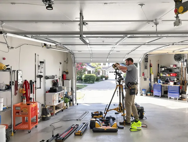 Kent Garage Door Repair specialist performing laser-guided track alignment in Kent